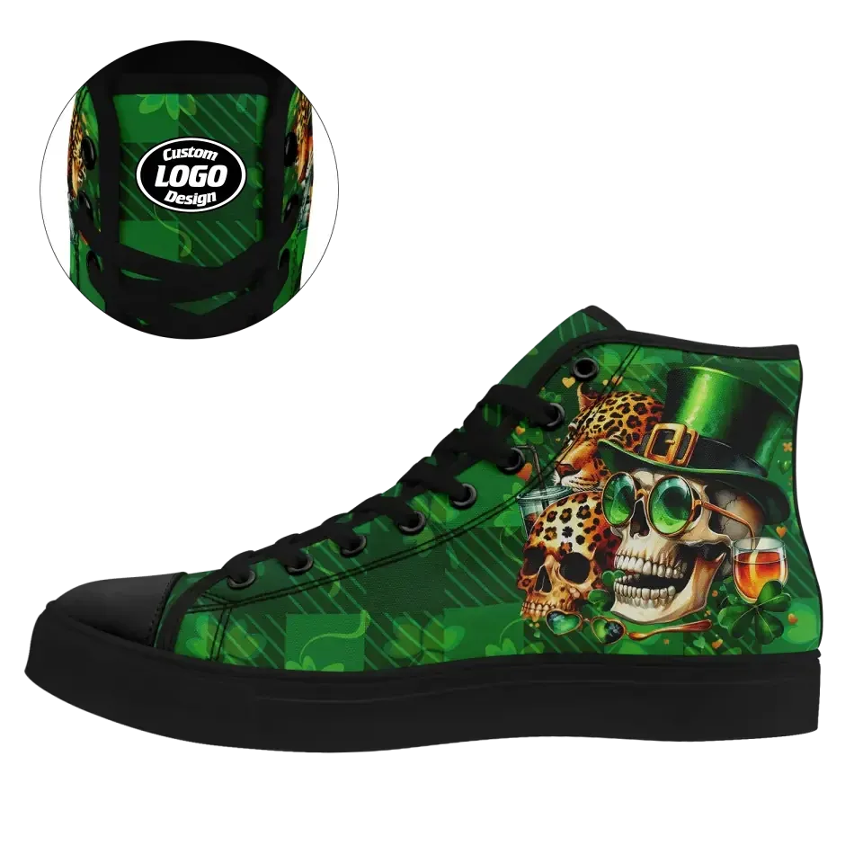 Personalized St.Patrick's Day Sneakers, Custom Green High Top Shoes, Irish Spirit Shoes