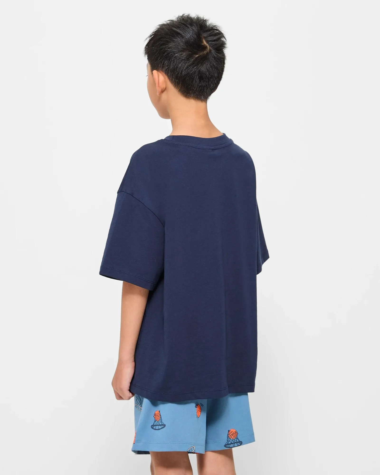 popular  Print Cotton Pyjama Set - Navy Blue Basketball