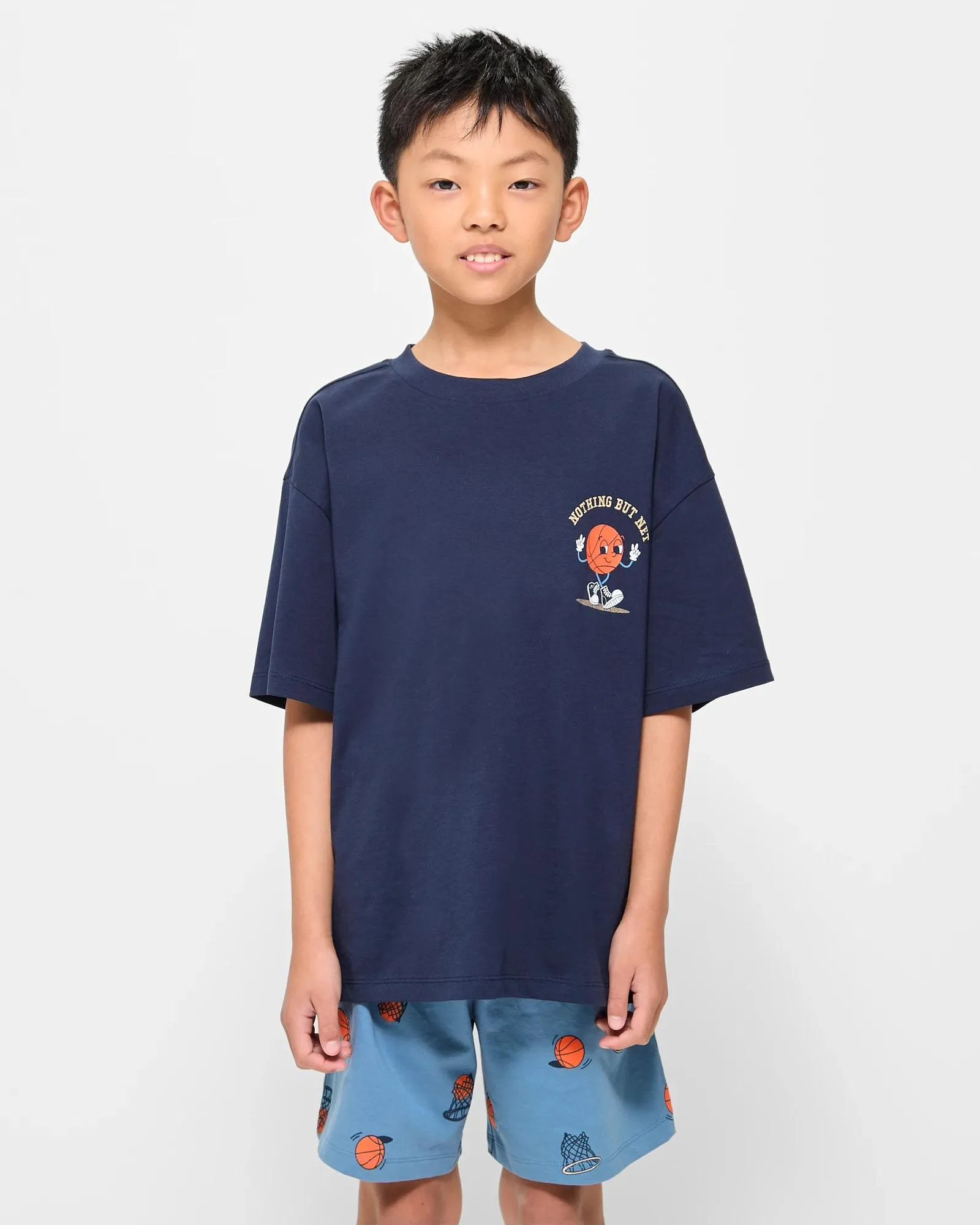 popular  Print Cotton Pyjama Set - Navy Blue Basketball