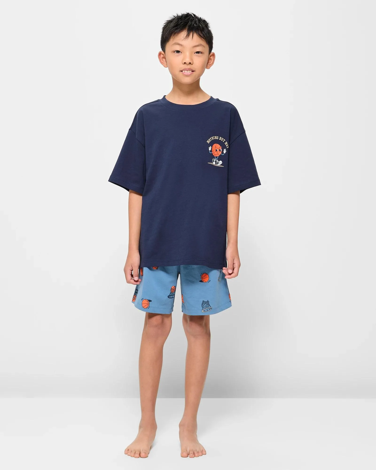 popular  Print Cotton Pyjama Set - Navy Blue Basketball