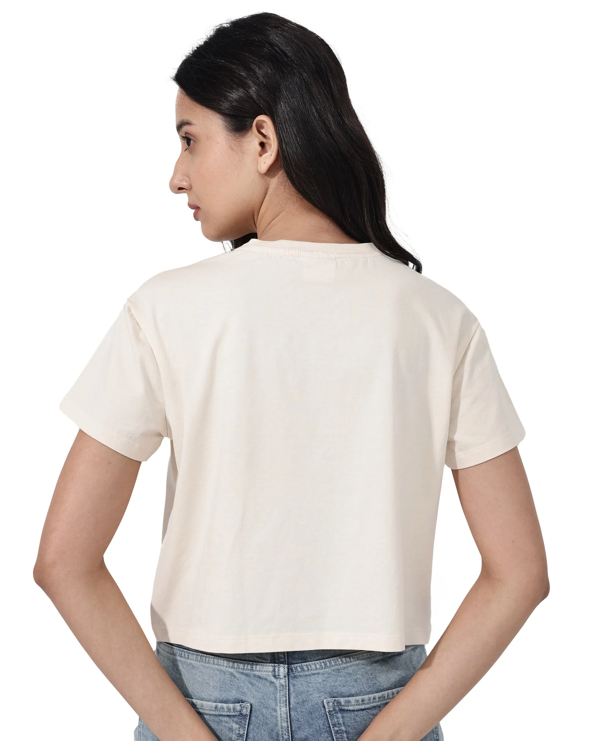Rareism Women Sandre Light Beige Cotton Elastane Fabric Crew Neck Knit Solid T-Shirt