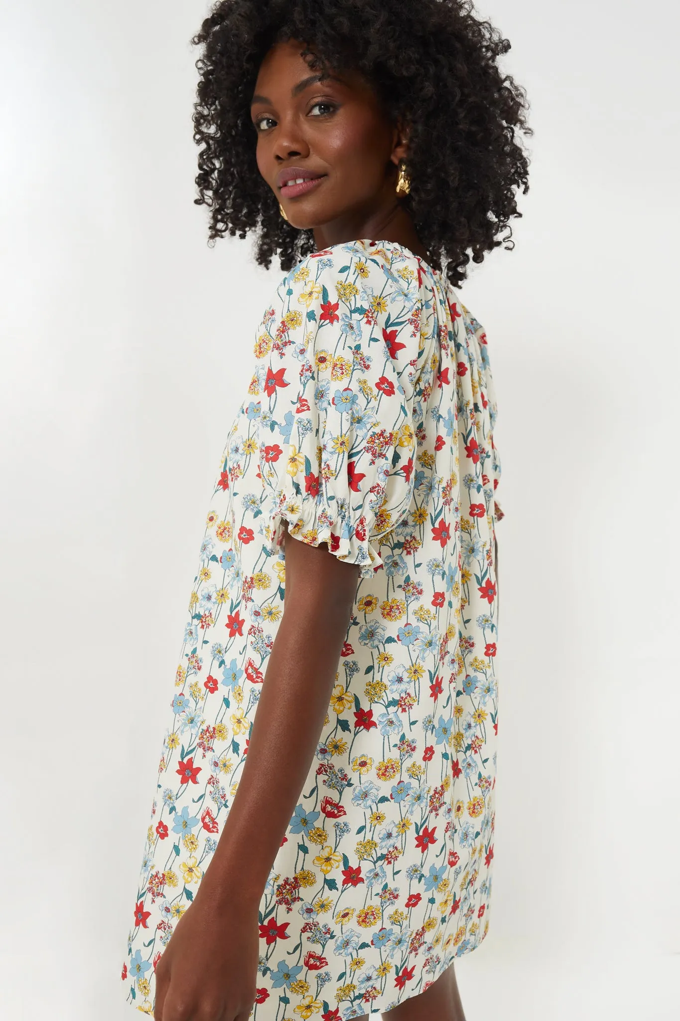 Red & Blue Multi Floral Posie Mini Dress