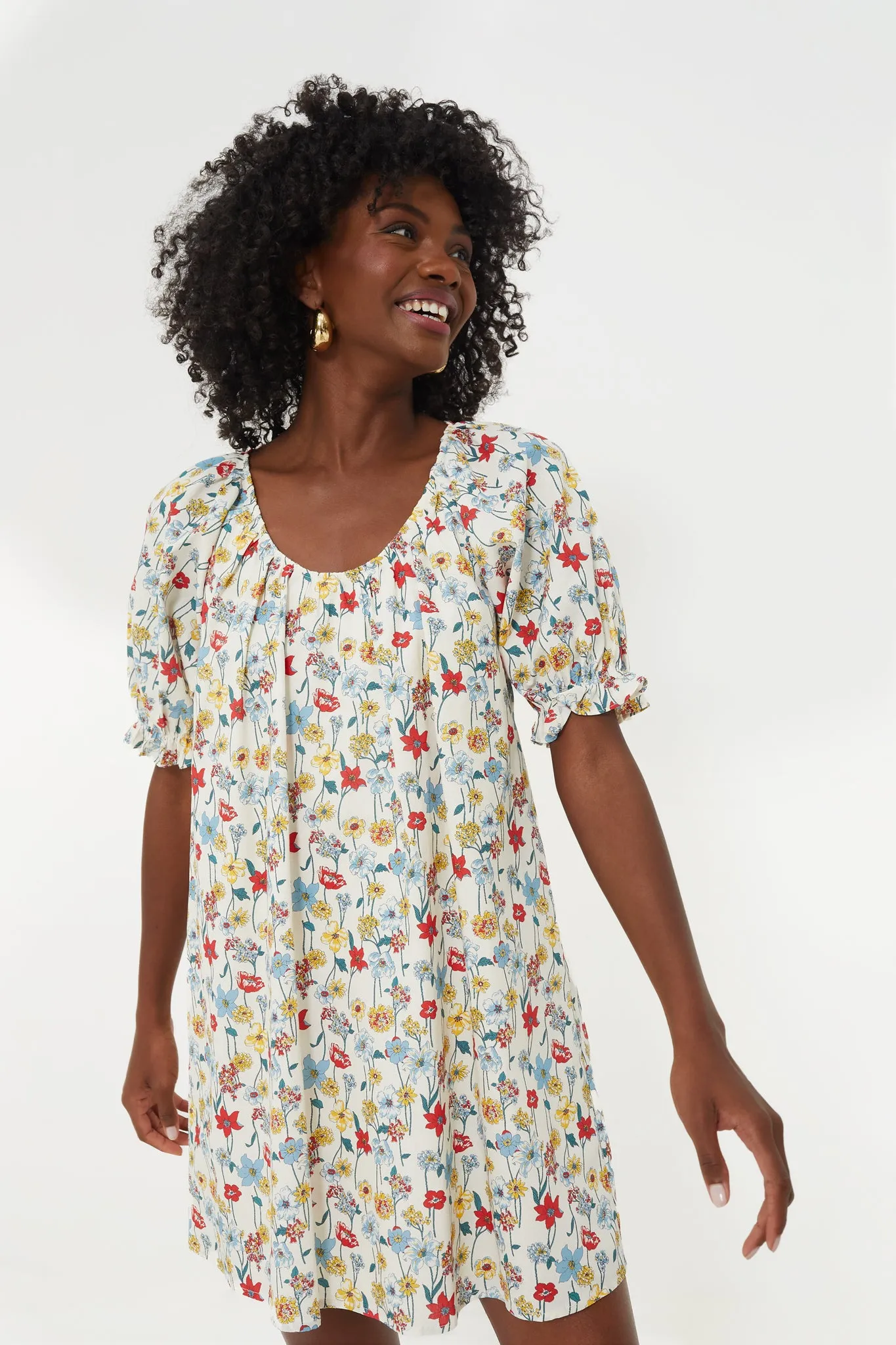Red & Blue Multi Floral Posie Mini Dress