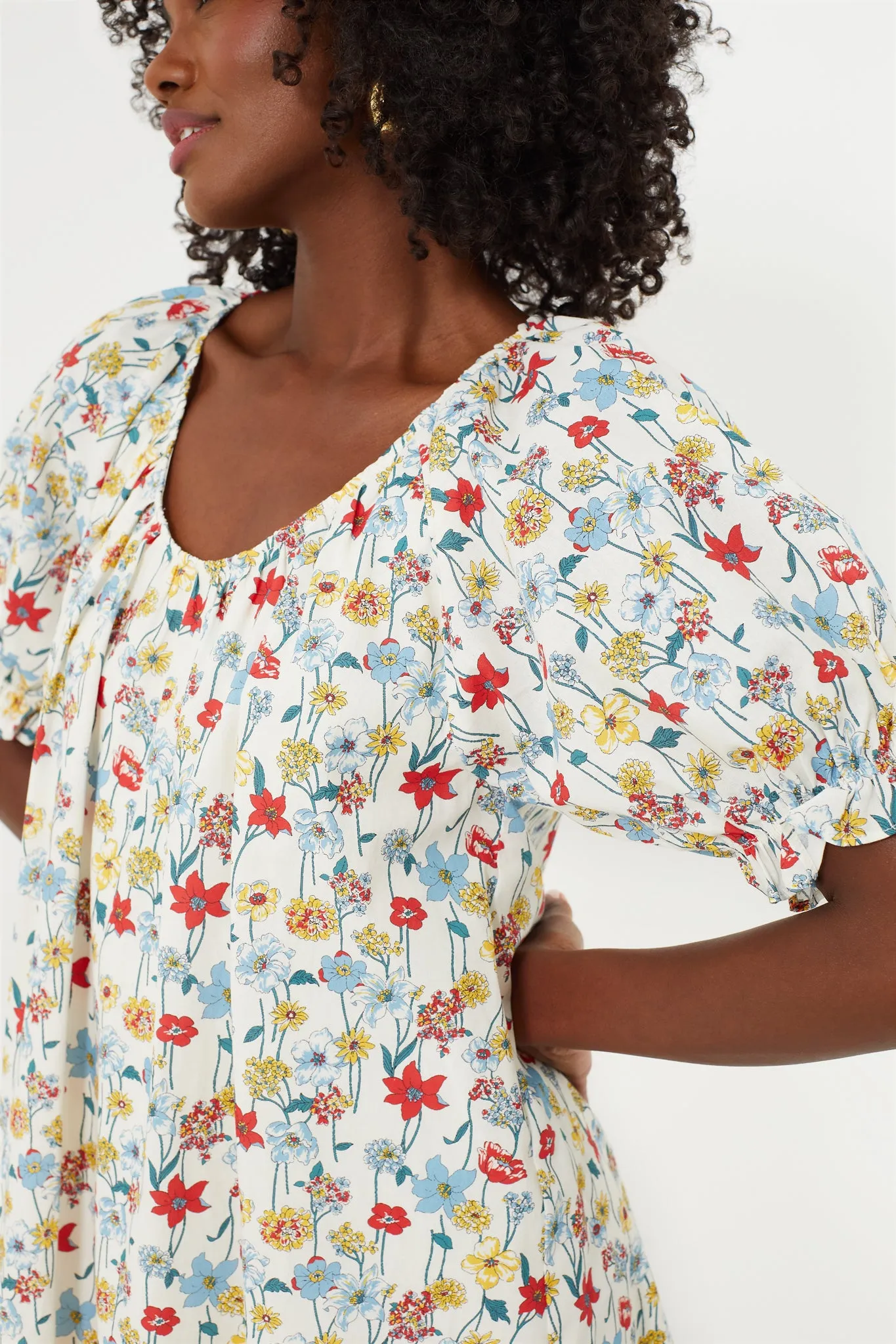 Red & Blue Multi Floral Posie Mini Dress