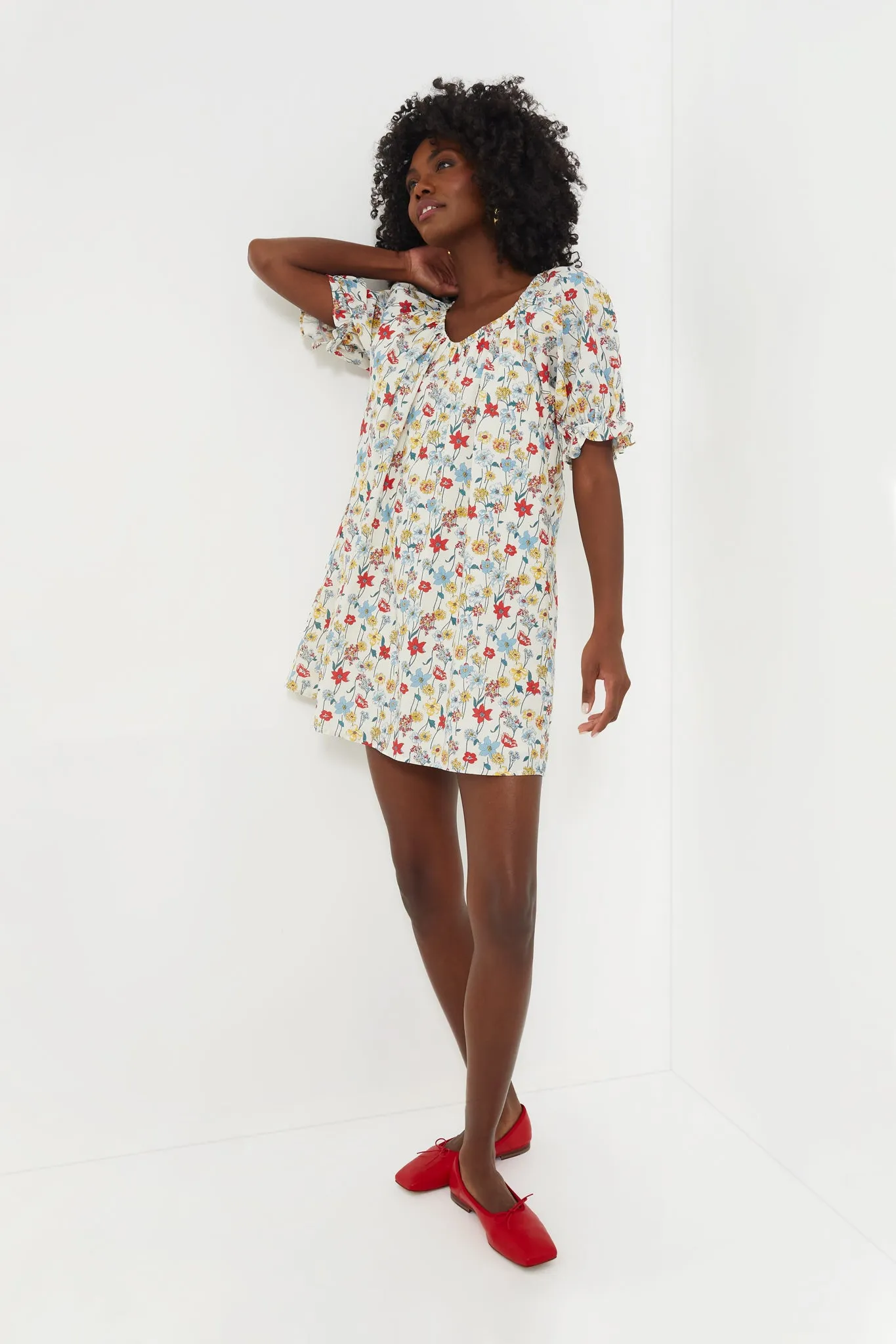 Red & Blue Multi Floral Posie Mini Dress