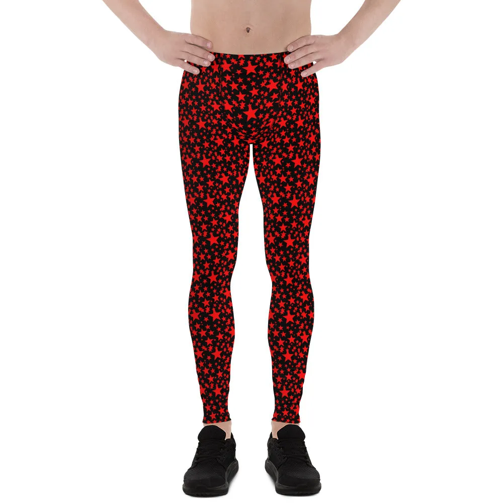Red Star Print Meggings, Black Red Hot Premium Quality Men's Leggings- Made in USA/EU