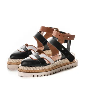 Retro Vibes black leather cut-out flat shoes