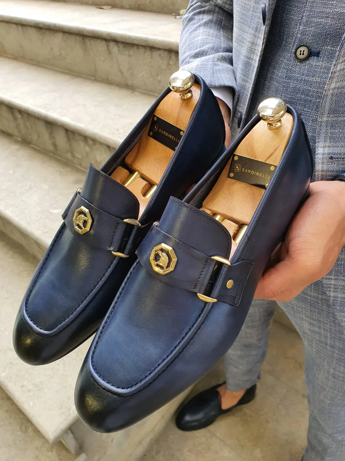 Sardinelli Buckled Detail Navy Leather Shoes