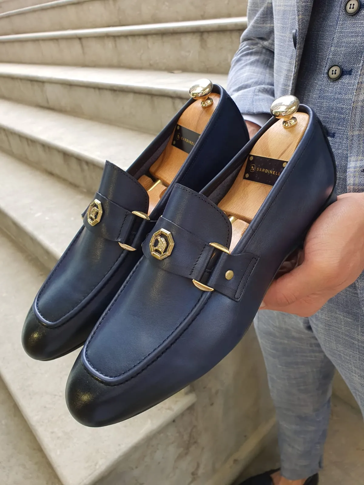 Sardinelli Buckled Detail Navy Leather Shoes