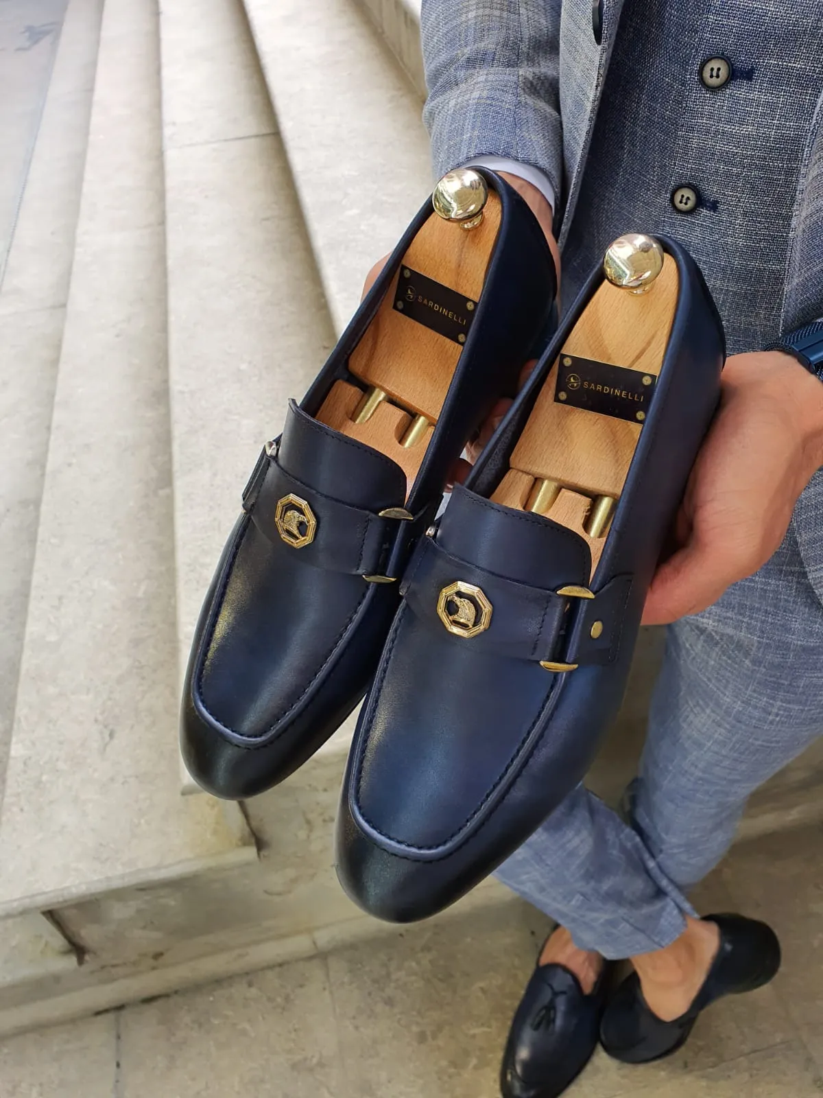 Sardinelli Buckled Detail Navy Leather Shoes