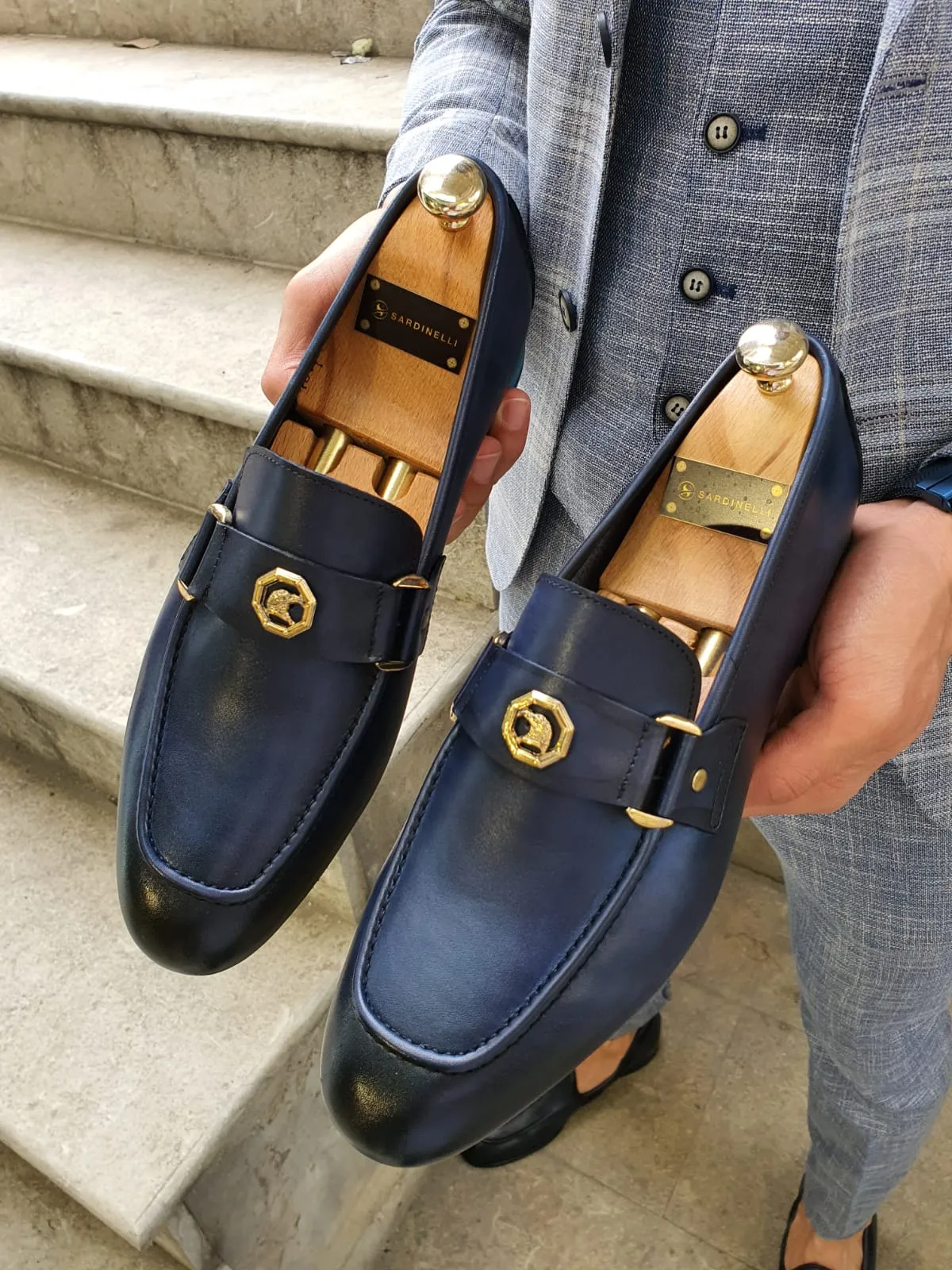 Sardinelli Buckled Detail Navy Leather Shoes
