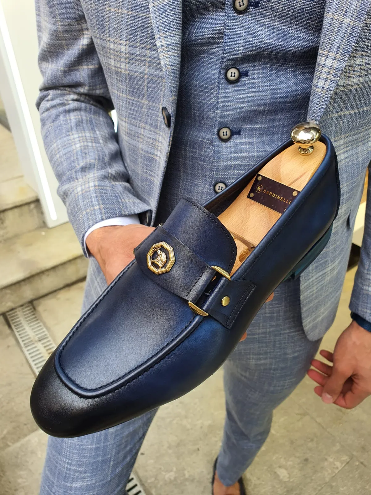 Sardinelli Buckled Detail Navy Leather Shoes