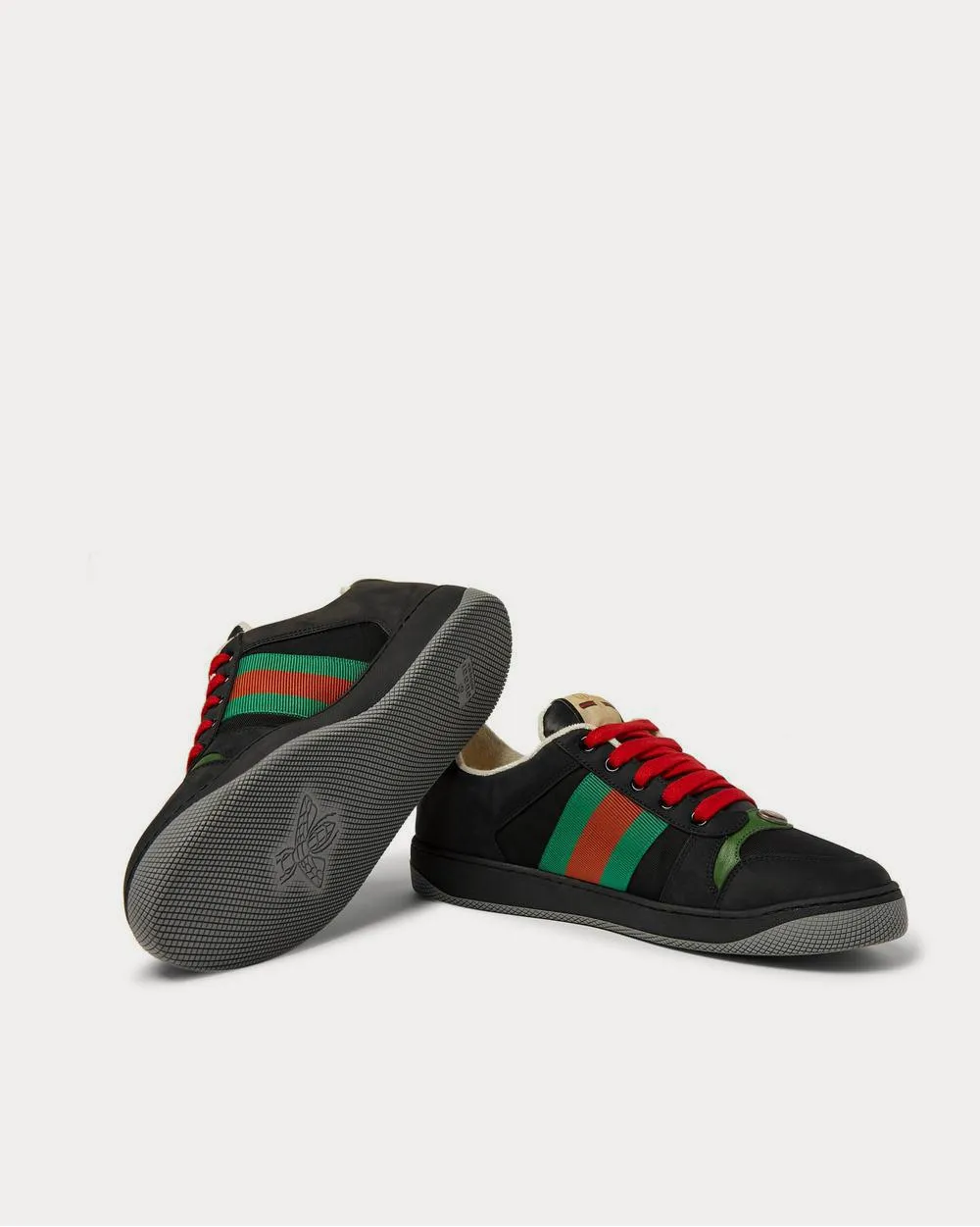 Screener Webbing-Trimmed Leather, Suede and Canvas  Black low top sneakers