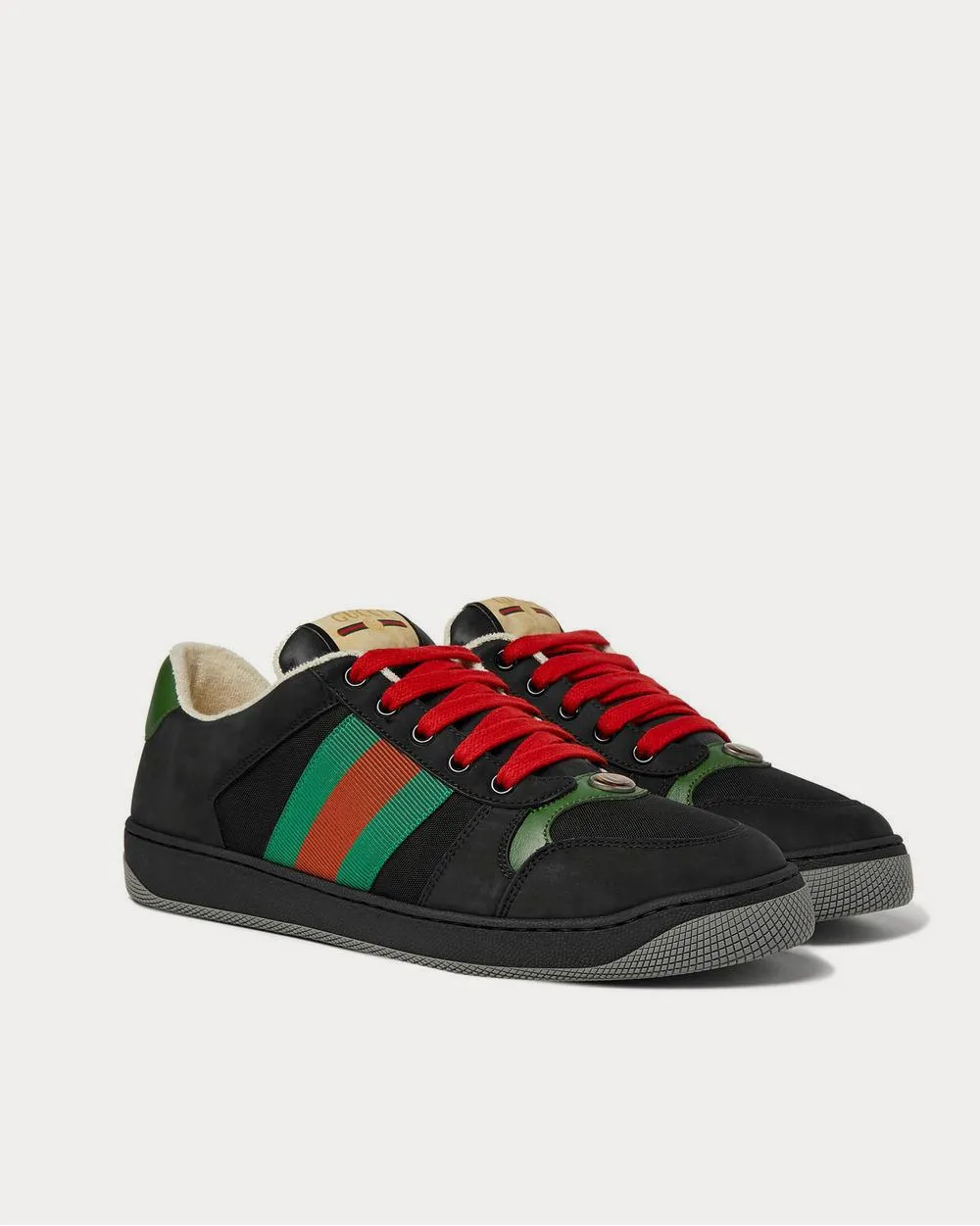 Screener Webbing-Trimmed Leather, Suede and Canvas  Black low top sneakers