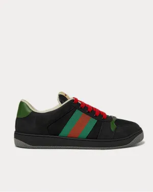 Screener Webbing-Trimmed Leather, Suede and Canvas  Black low top sneakers