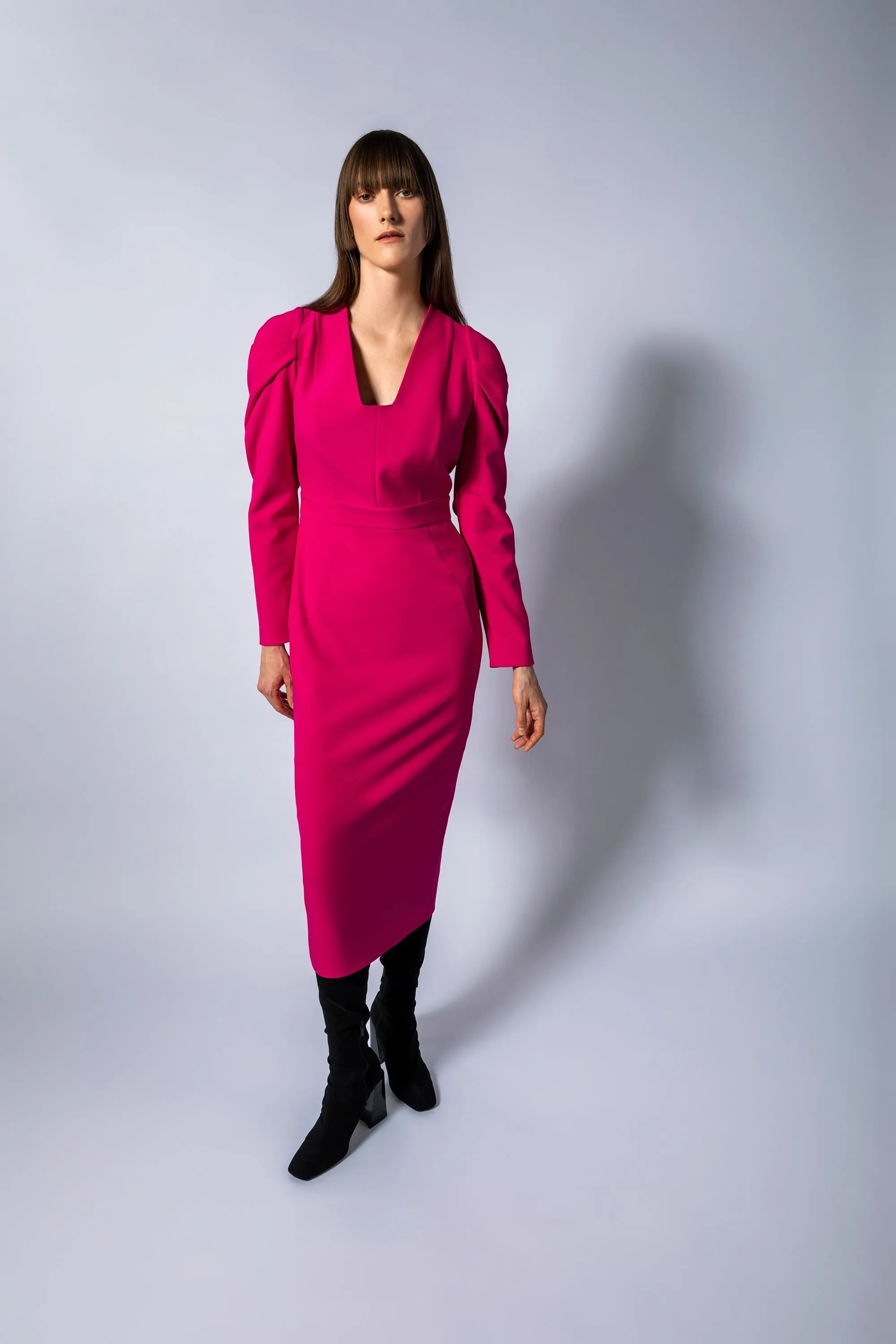 Square Neck Midi Dress Pink