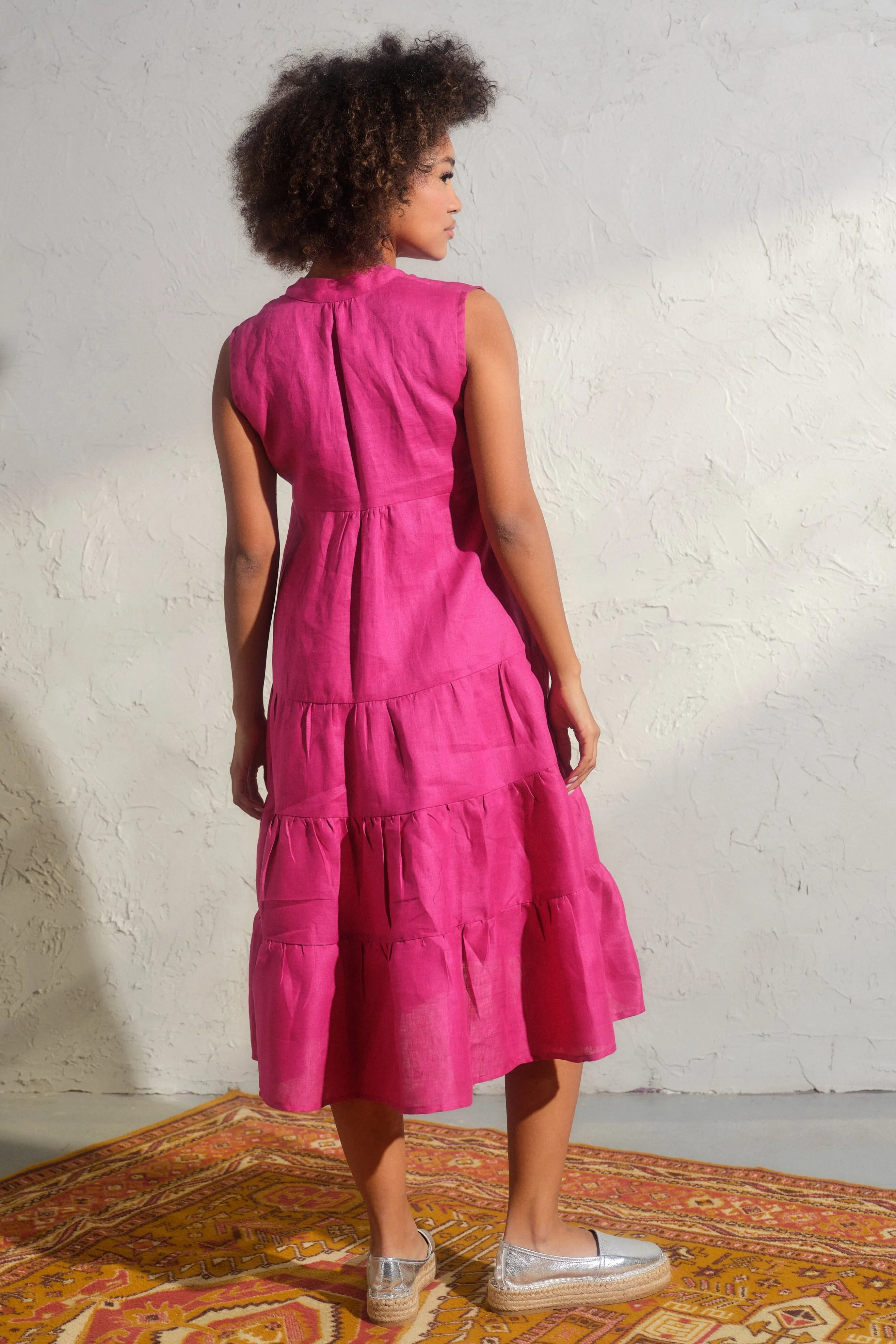 Summer linen sleeveless dress in Cyclamen