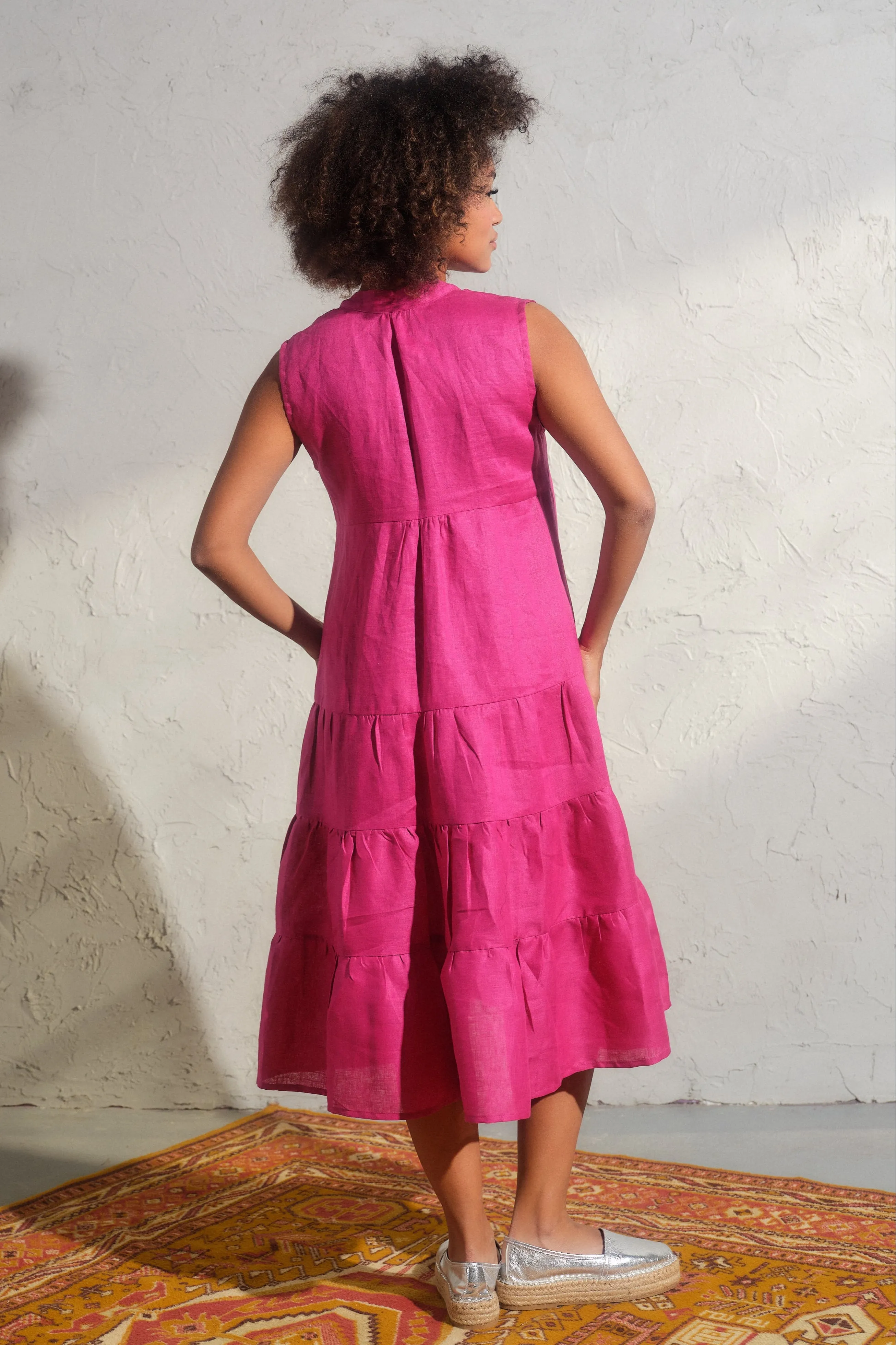 Summer linen sleeveless dress in Cyclamen