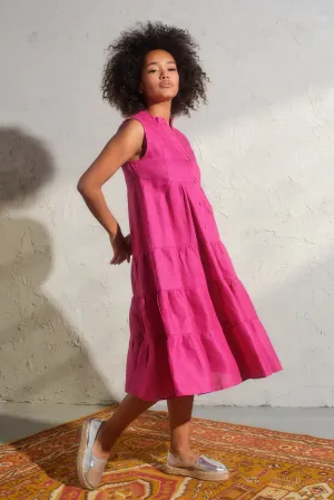 Summer linen sleeveless dress in Cyclamen