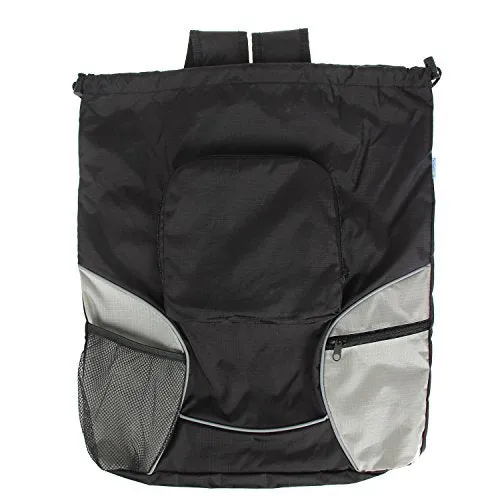 Teamoy Foldable Sackcpack Drawstring Backpack Gym Bag With Straps, Pockets, Reflective Tapes, Black