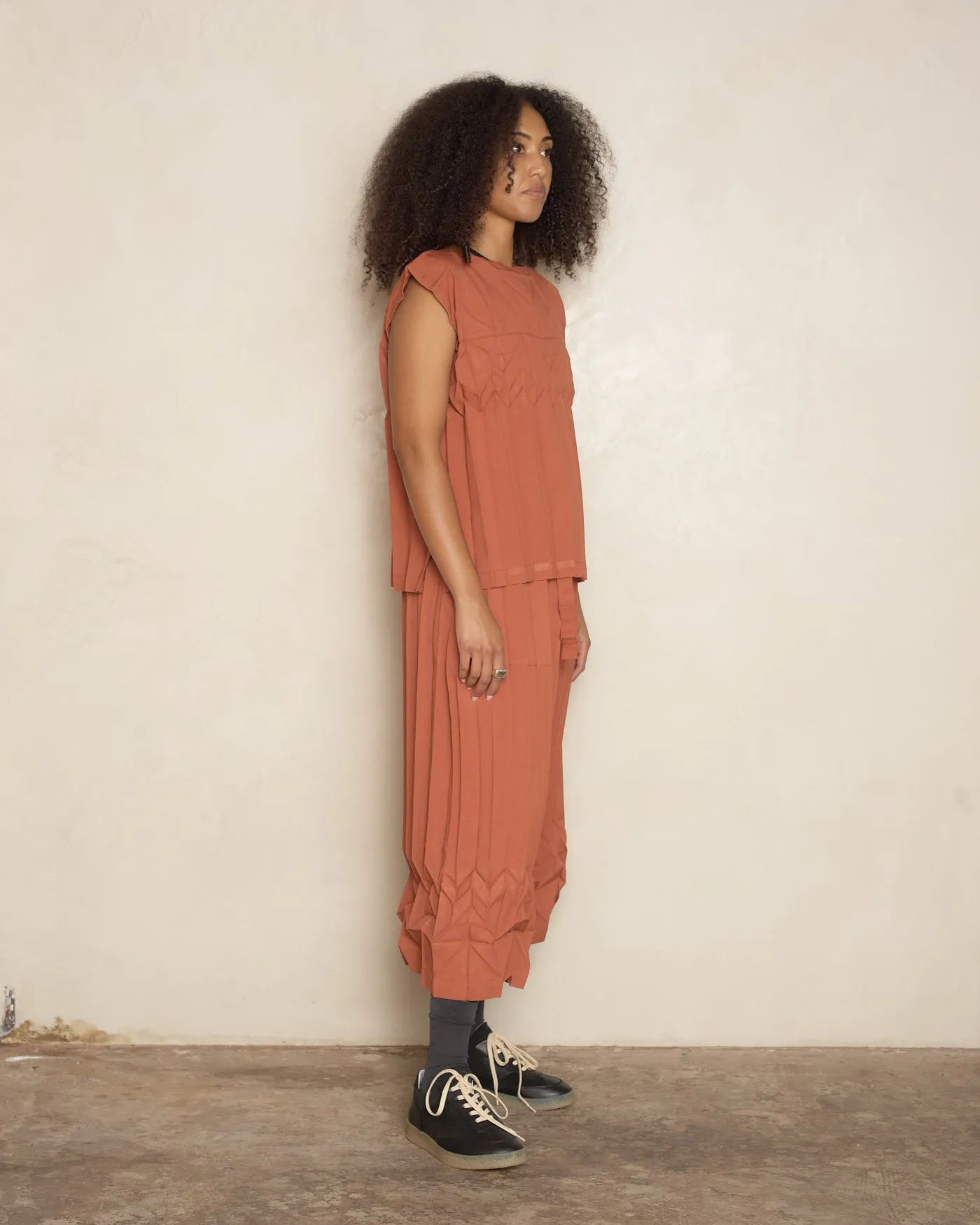 Terracotta Cube Pleat Trouser