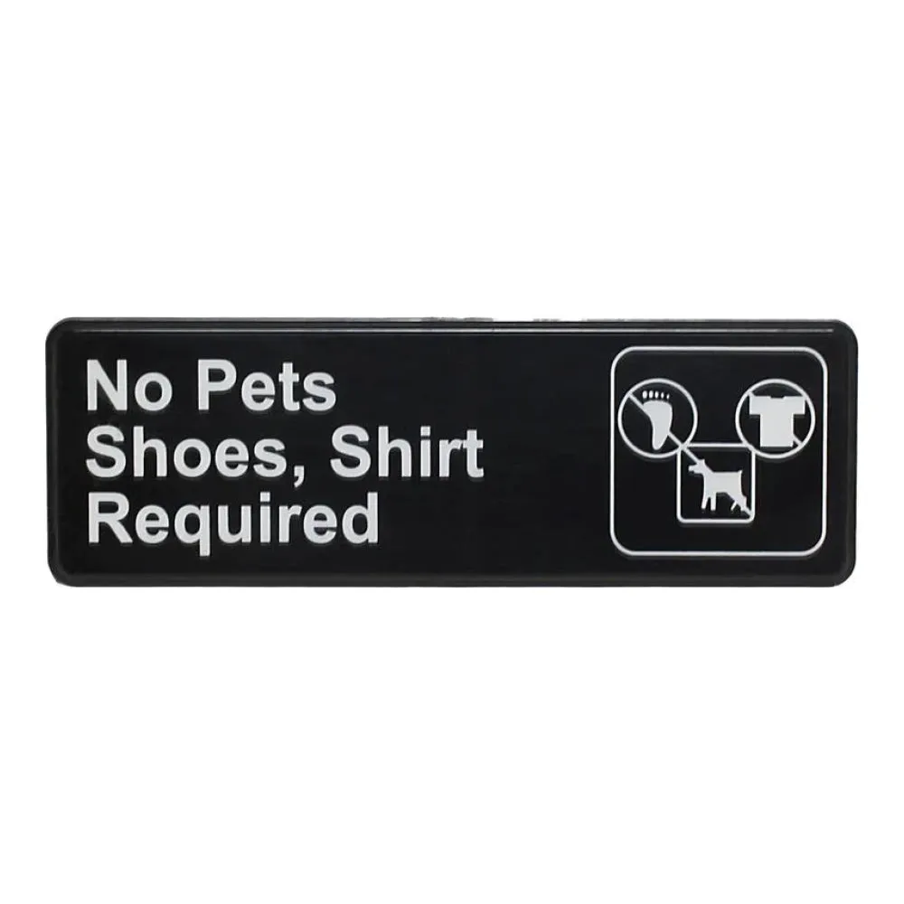 Thunder Group PLIS9319BK 9" x 3" x 1/8" Acrylonitrile Styrene Information Sign with Symbol "No Pets/Shoes"