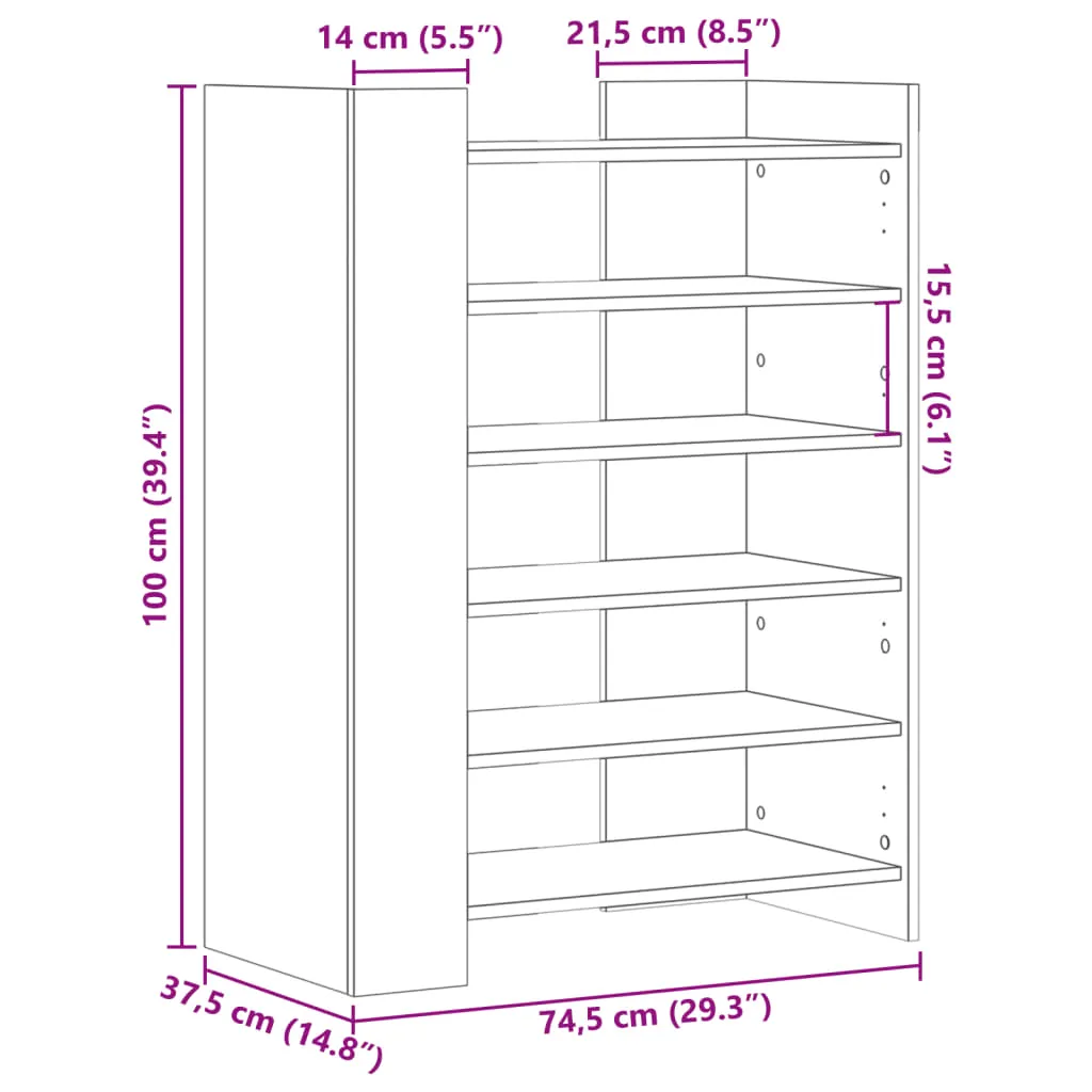 vidaXL Shoe Cabinet Brown Oak 74.5x37.5x100 cm Engineered Wood