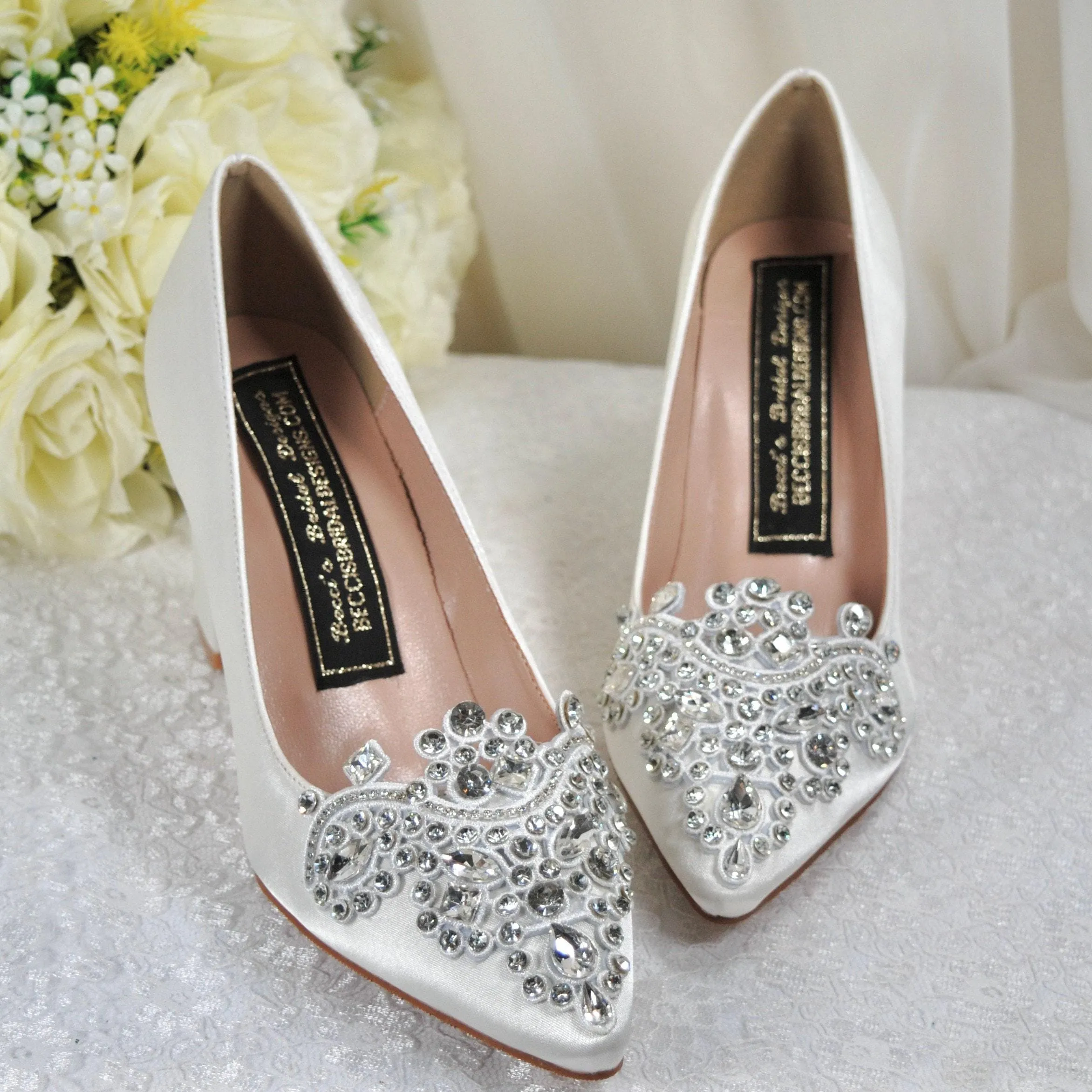 White Block Heel Wedding Shoes Size UK5/US7.5
