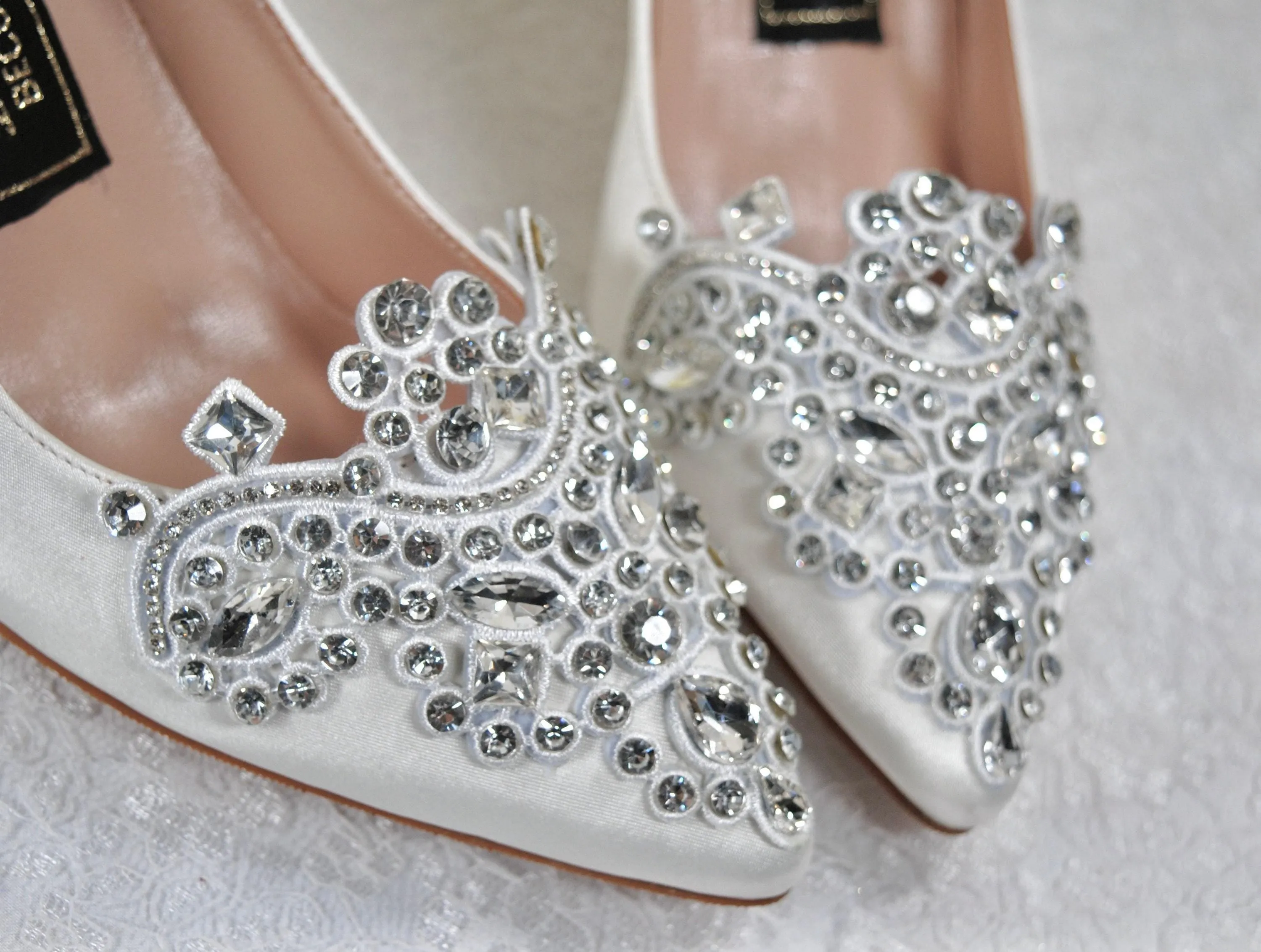 White Block Heel Wedding Shoes Size UK5/US7.5