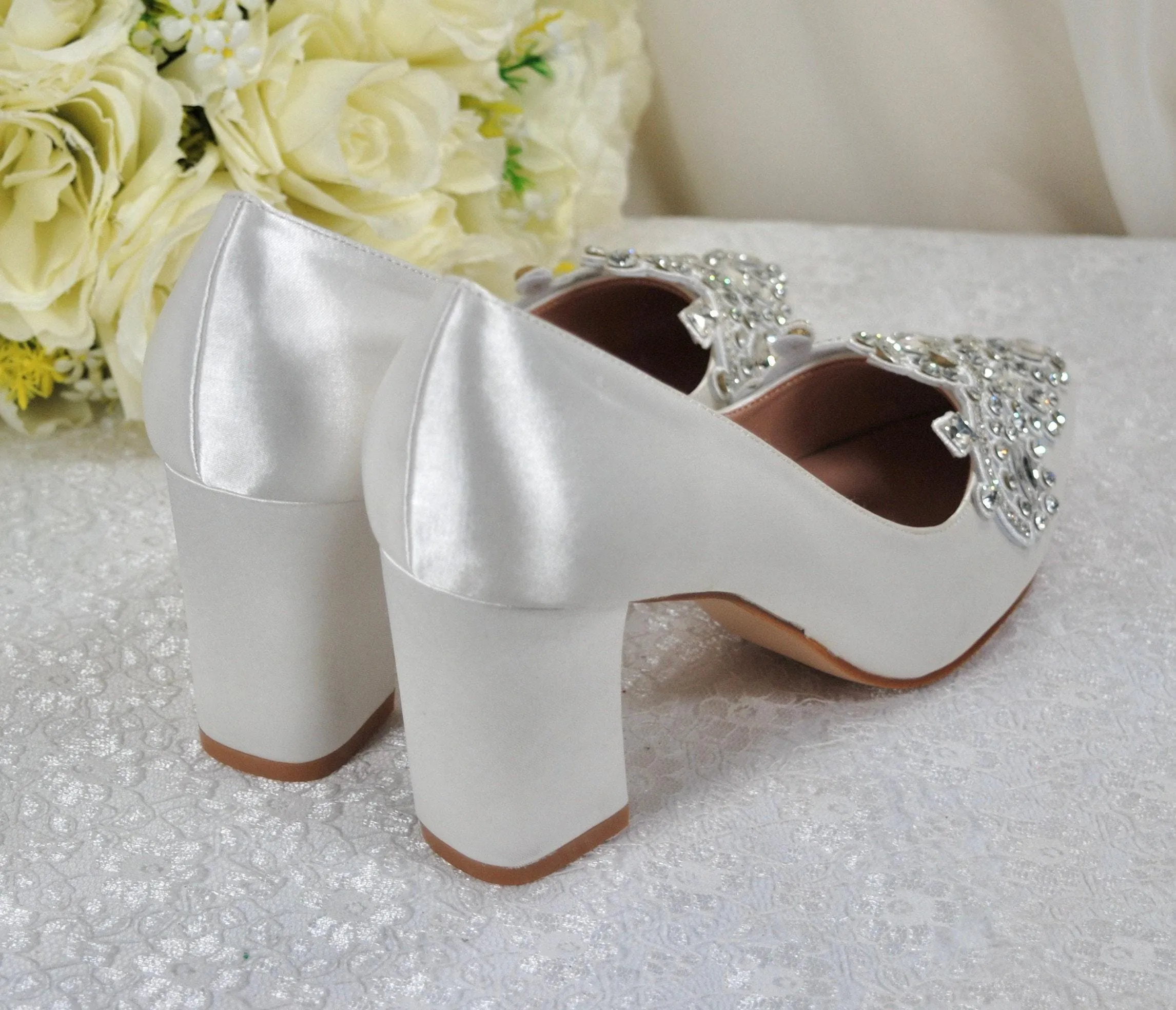 White Block Heel Wedding Shoes Size UK5/US7.5