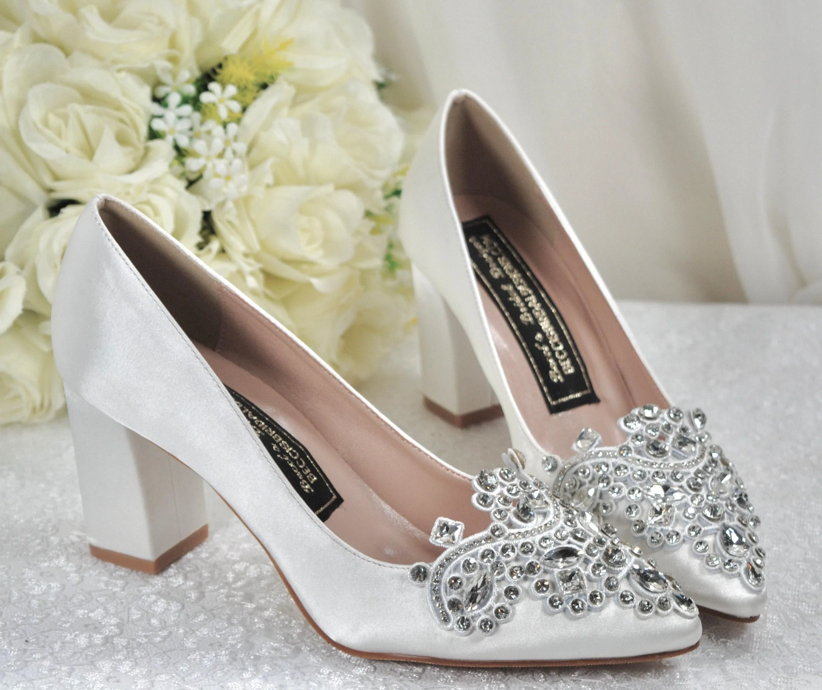 White Block Heel Wedding Shoes Size UK5/US7.5