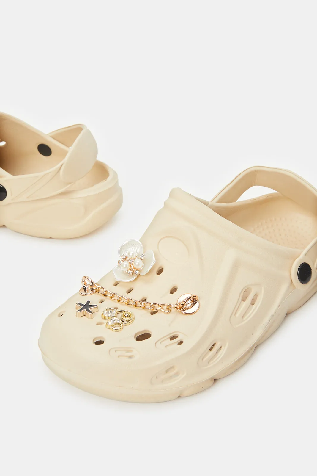 Women Beige Embellished Molded Mule